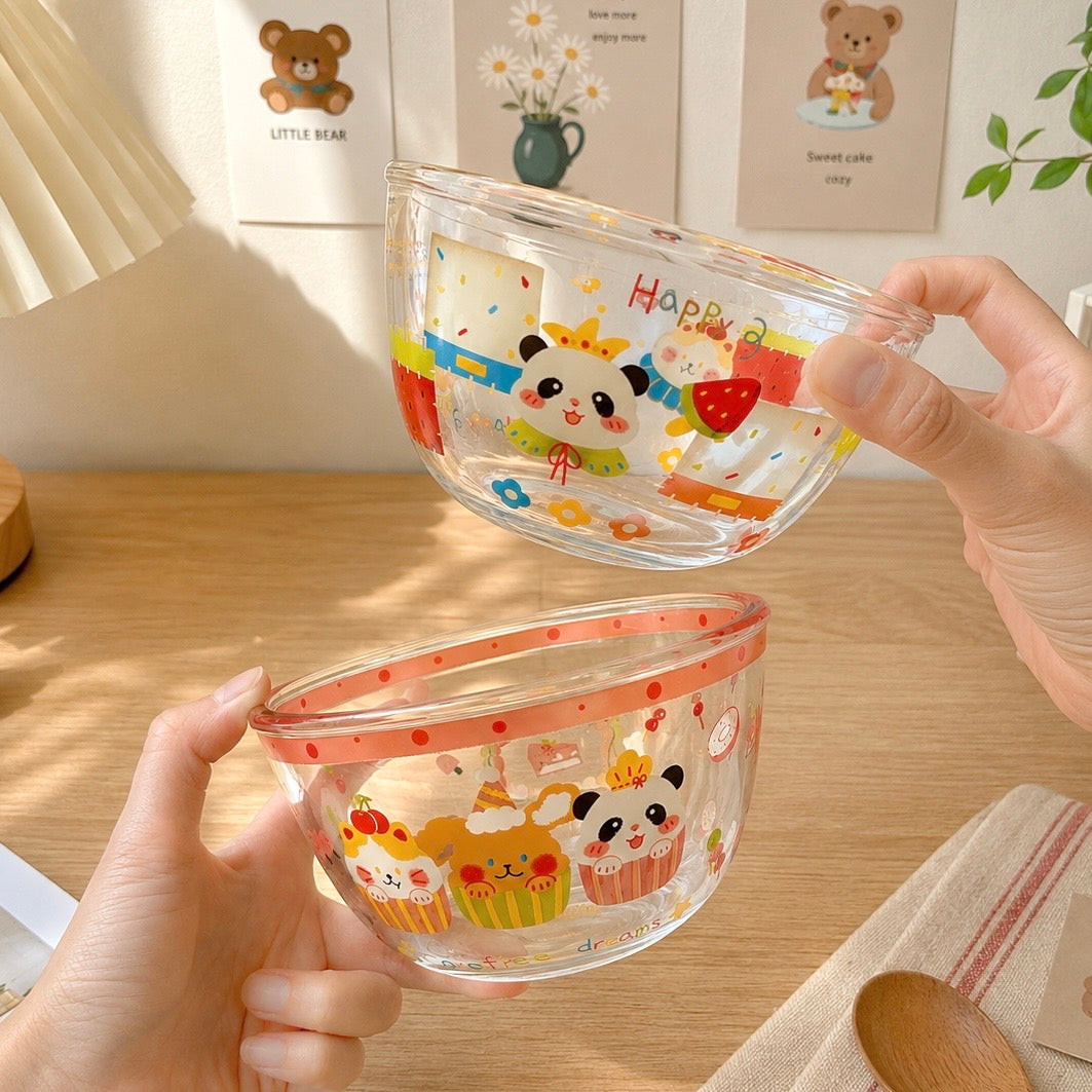 Cat & Panda Kawaii Glass Salad Bowl – 650ML