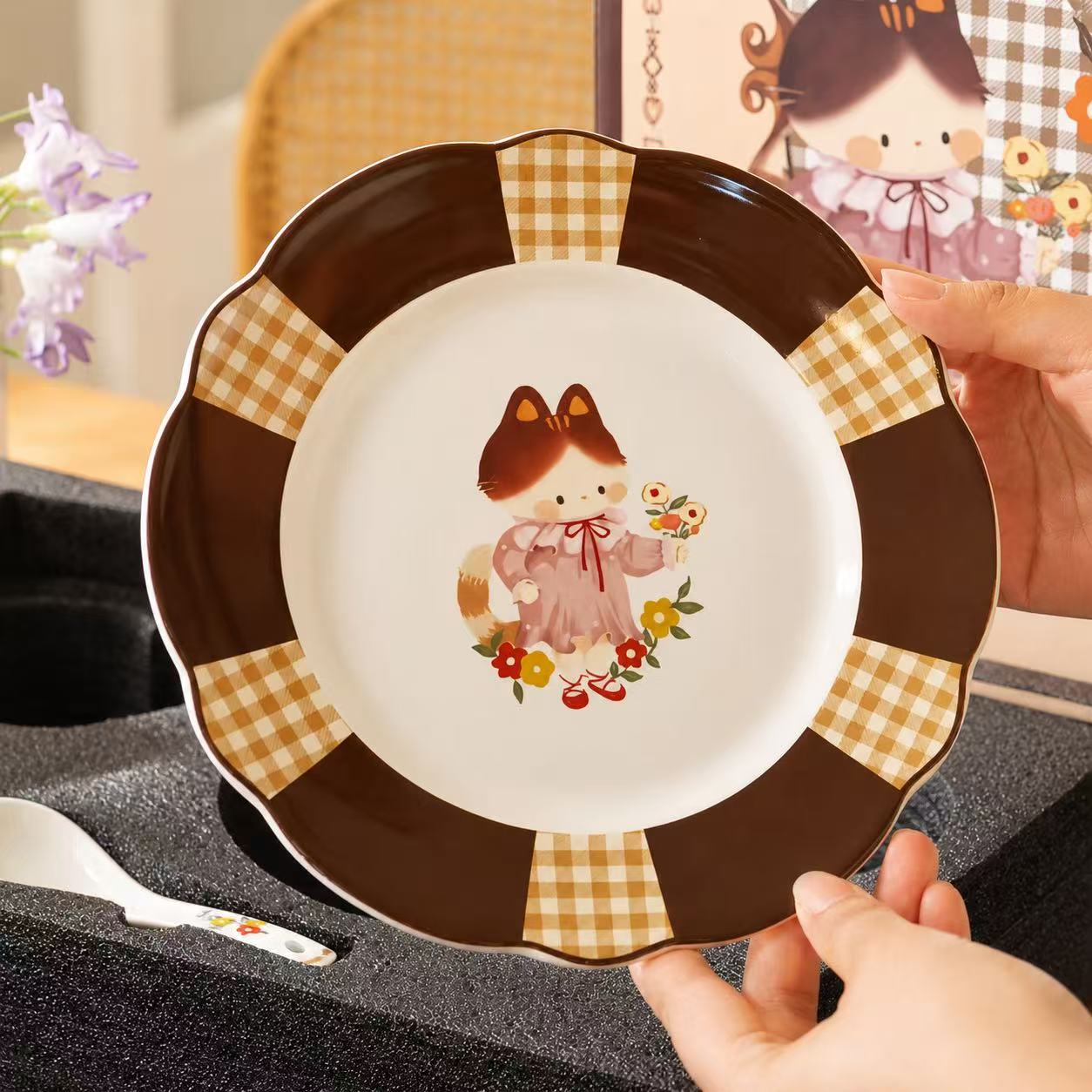 Retro Modern Cat Ceramic Dinnerware Gift Set - Set of 9