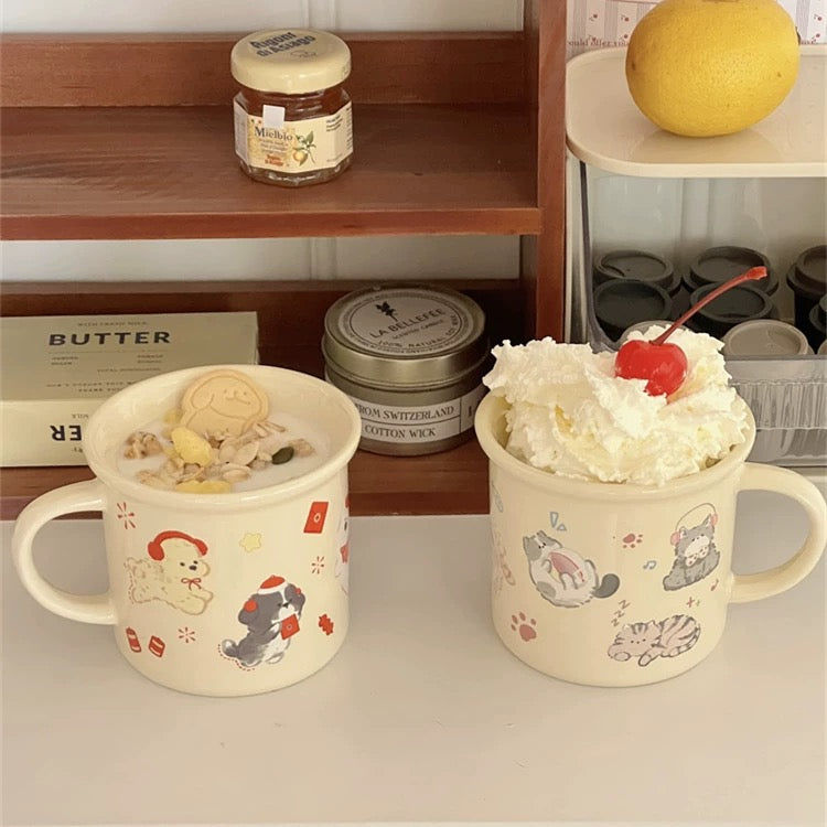 Creamy Cat & Dog Ceramic Mini Mug - 270ML