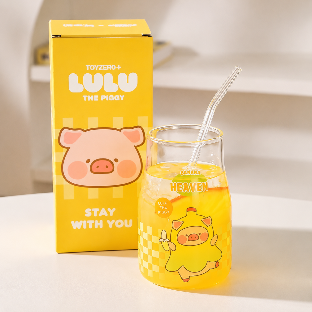 Lulu the Piggy Glass Pitcher with Straw – 500ML