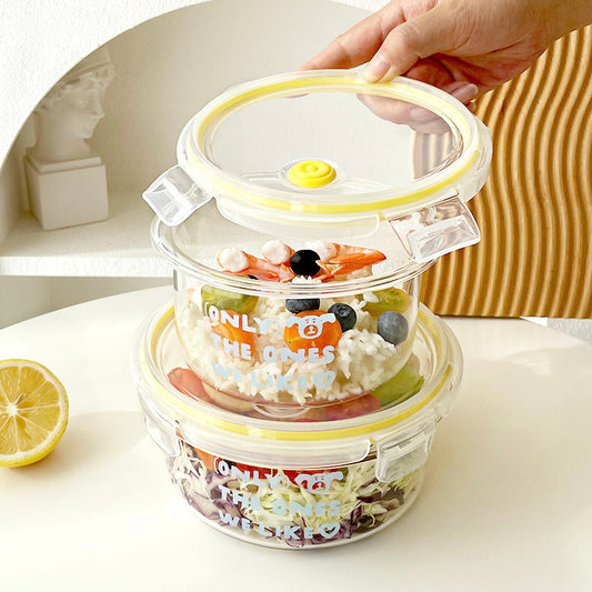 Blue Letter Round Glass Food Container – 500ML / 700ML / 1000ML