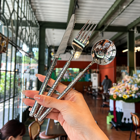 Diamond-Textured Handle Flatware Set - Set of 3