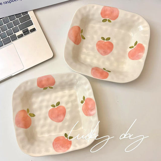Pink Peach Ceramic Square Plate, 8-Inch