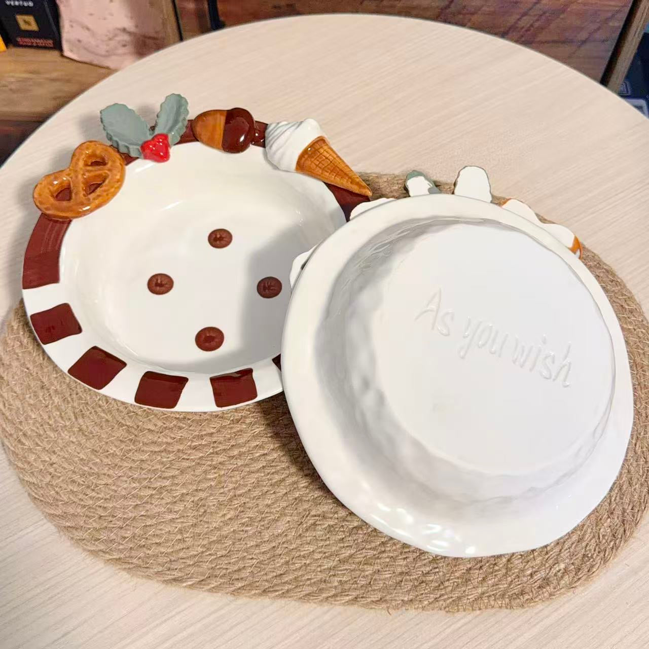Hand-Painted Cookie Snack Ceramic Deep Plate, 8-Inch