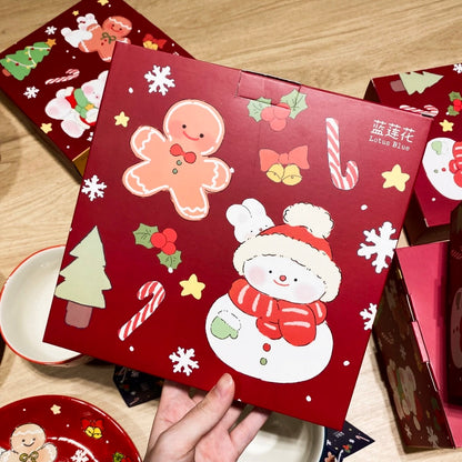 Hand-painted Christmas ceramic plate with snowman in navy blue, 21CM diameter