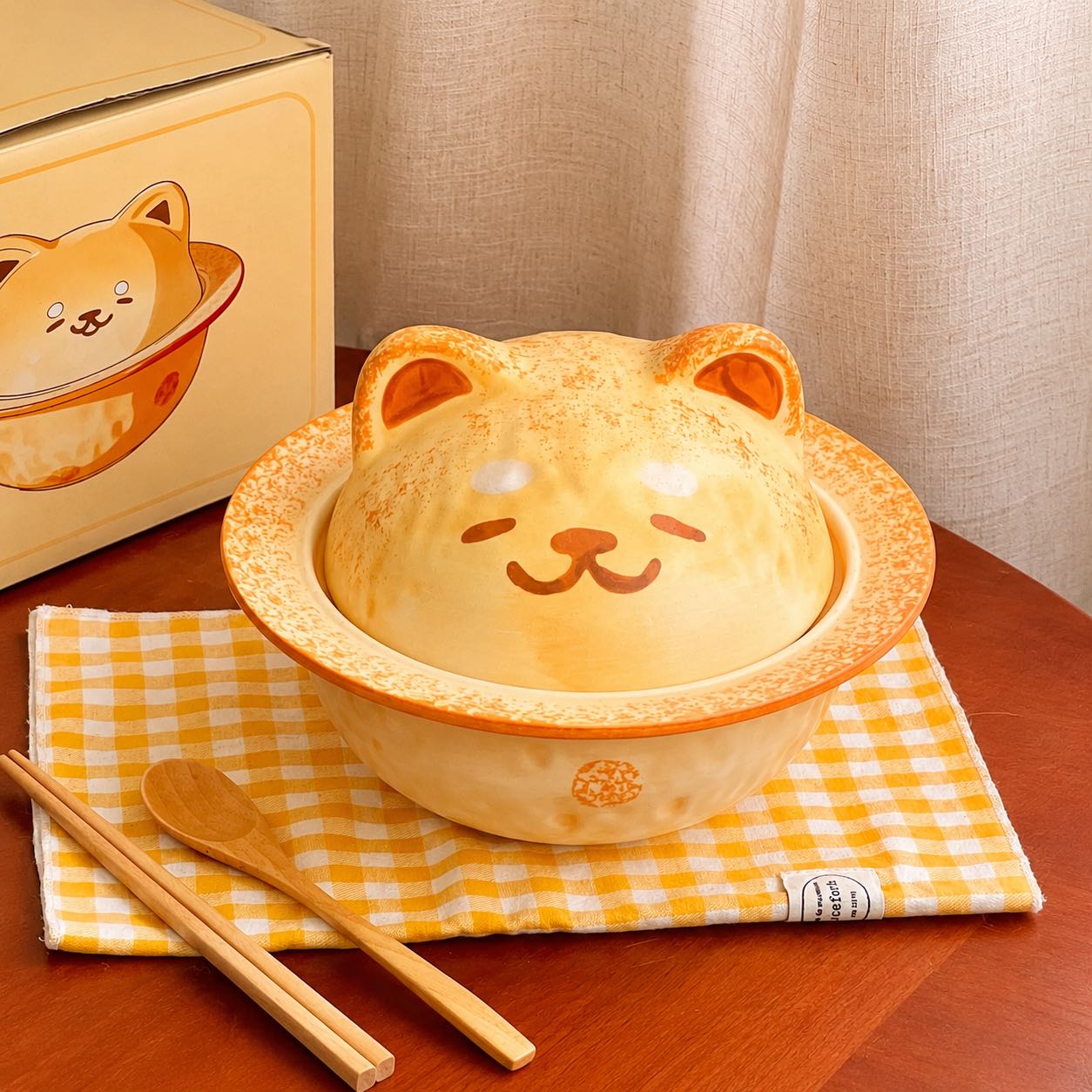 Kawaii Shiba Inu Ceramic Ramen Bowl with Lid - 700ML