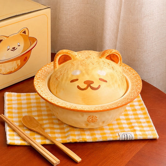 Kawaii Shiba Inu Ceramic Ramen Bowl with Lid - 700ML