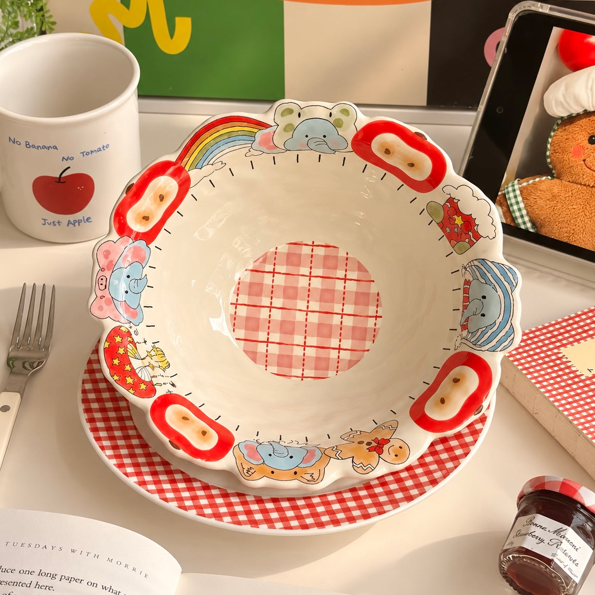 Apple & Elephant Ceramic Ramen Bowl – 900ML