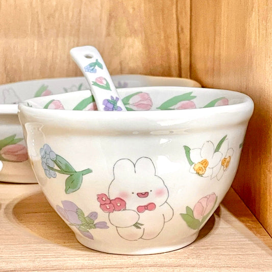 Handcrafted Bunny Ceramic Bowl & Spoon Set – 5.3” with Gift Box