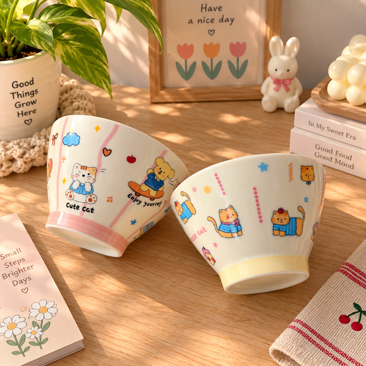 Cute Cat Kawaii Ceramic Cereal Bowl – 350ML