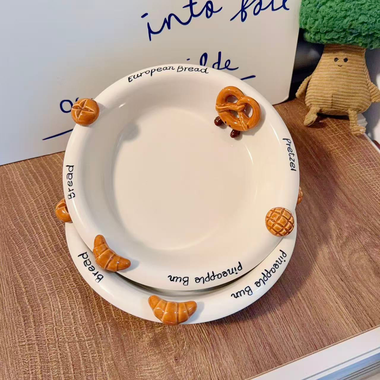 Hand-Painted 3D Bread Ceramic Deep Plate, 8.4-Inch