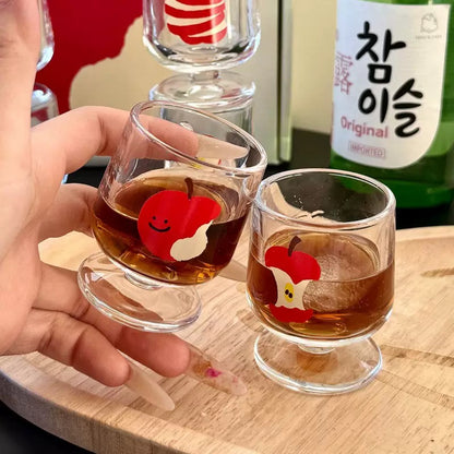 Cute Red Apple Glass Soju Shot Cup Gift Set - Set of 6, 50ML