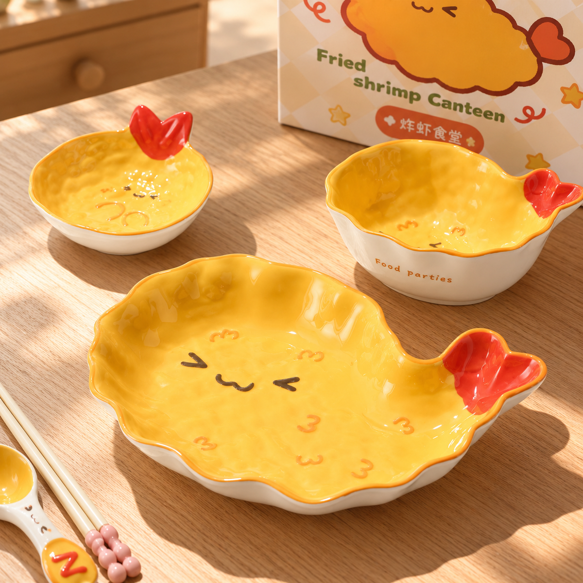 Hand-Painted Fried Shrimp Ceramic Tableware Gift Set – Set of 5