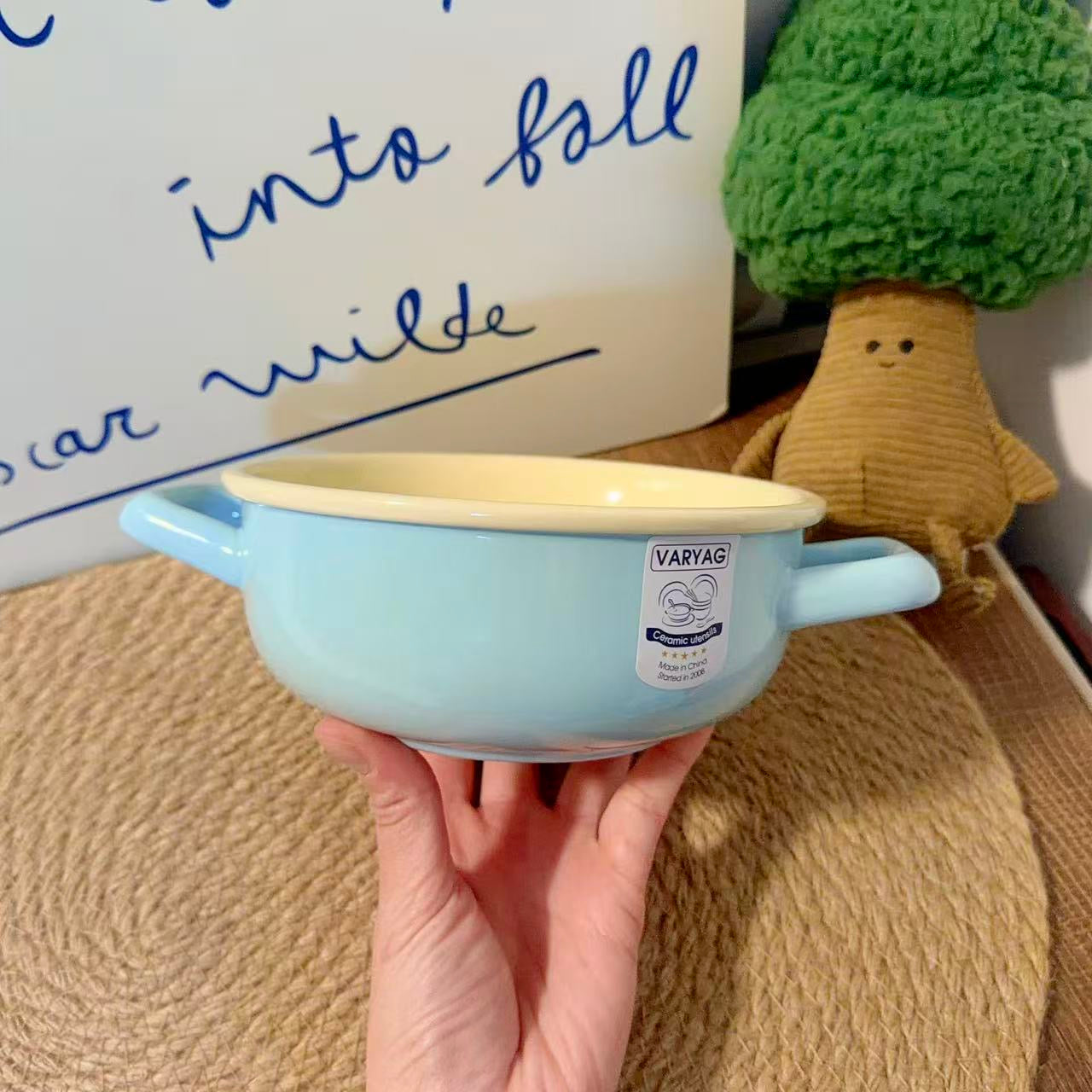 Pastel Color Ceramic Bowl with Handles - 650ML