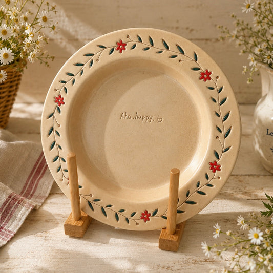 Hand-Painted Floral Matte Ceramic Pasta Plate, 8.4-Inch