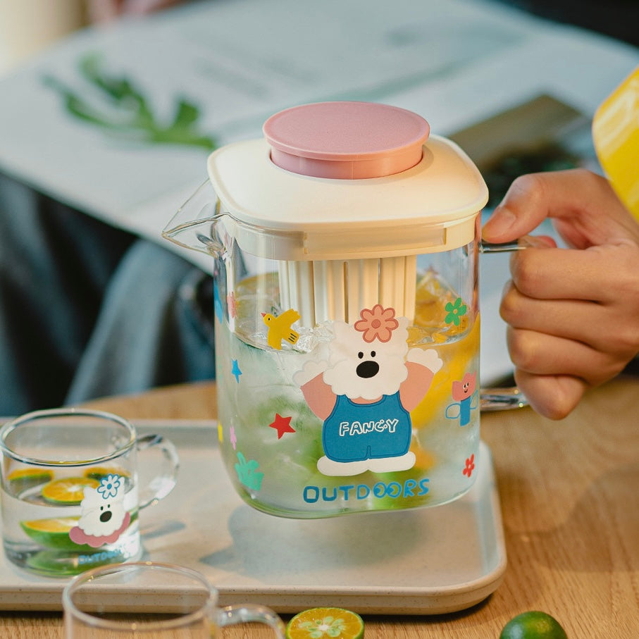 Cute Westie Glass Water Pitcher with Tea Infuser - 800ML