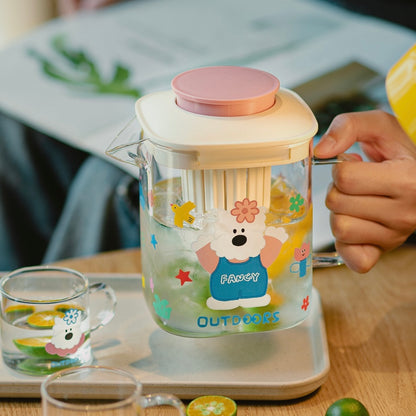 Cute Westie Glass Water Pitcher with Tea Infuser - 800ML
