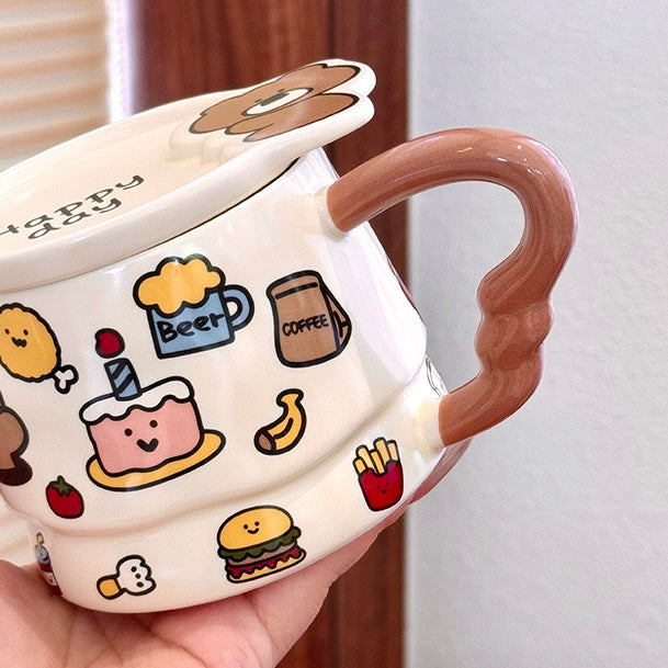 Doodle Animal Ceramic Mug with Lid – 400ML