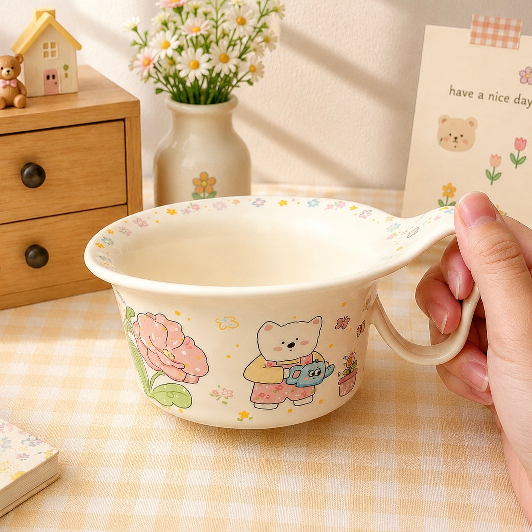Garden Bear Ceramic Yogurt Bowl with Large Handle – 400ML