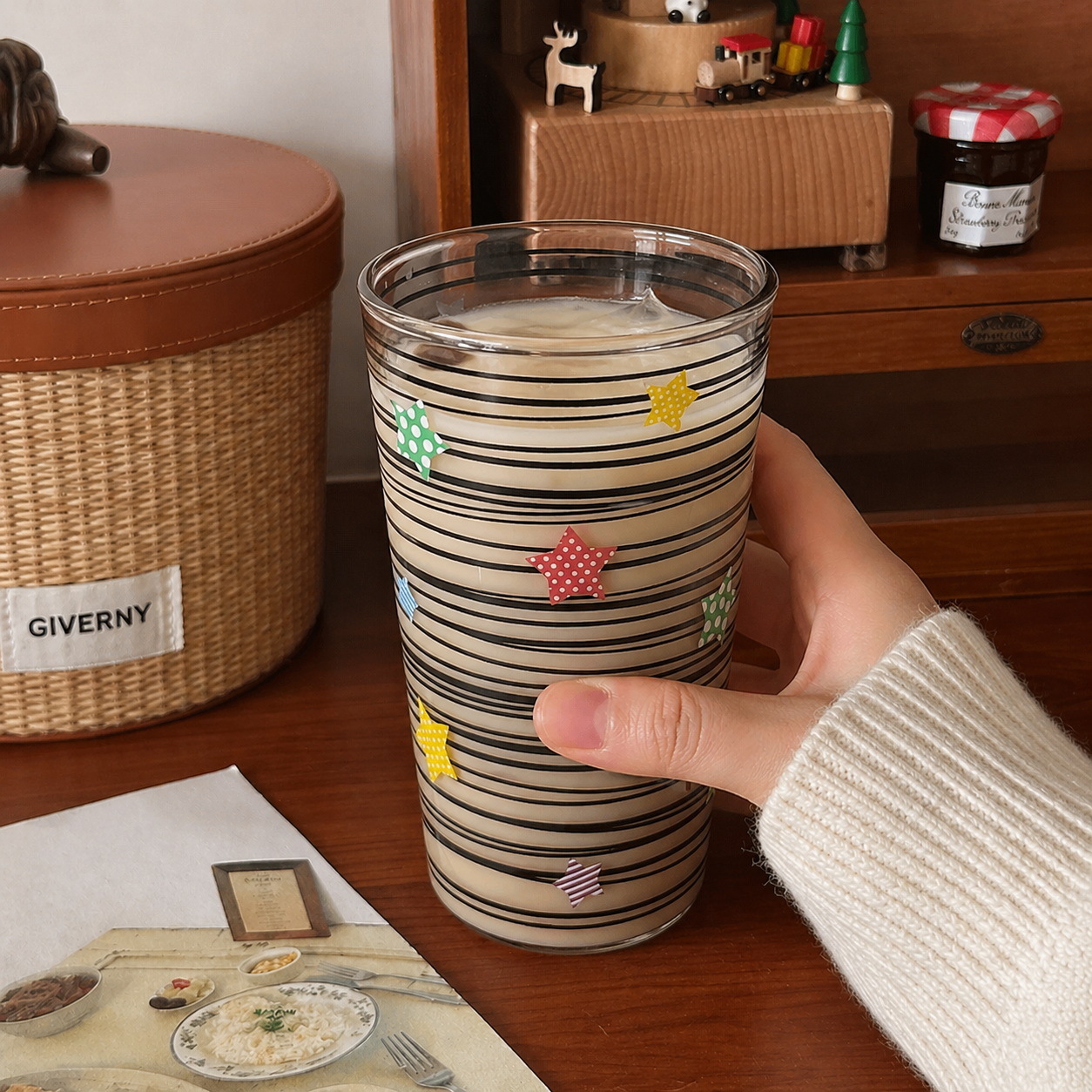 Colorful Star Stripe Glass Cup - 2 Styles, 500ML