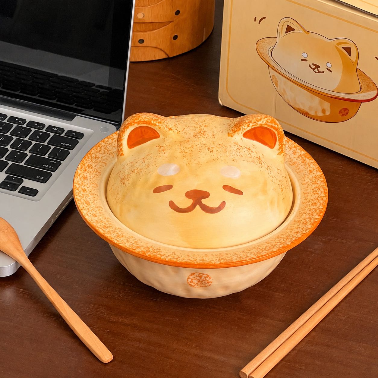 Kawaii Shiba Inu Ceramic Ramen Bowl with Lid - 700ML