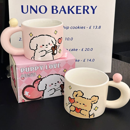 Adorable Puppy Couple Ceramic Mug – 380ml Cute Gift Box Set