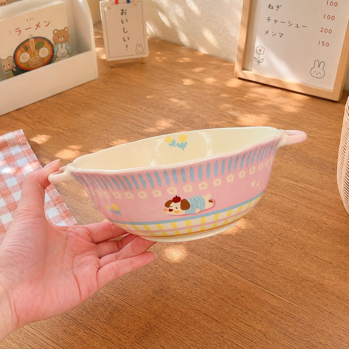 Pink Puppy Ceramic Soup Bowl with Handles – 900ML