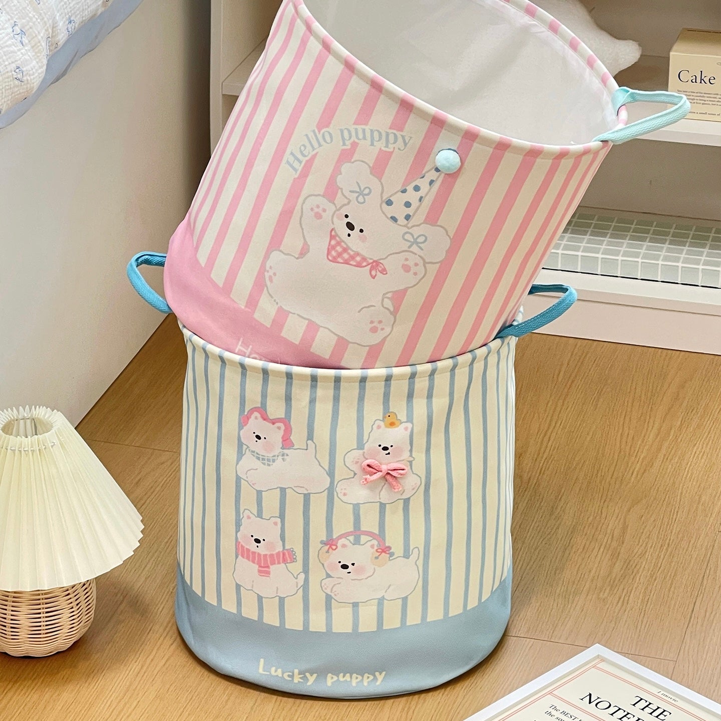 Pink & Blue Puppy Linen Storage Basket - Water-Resistant