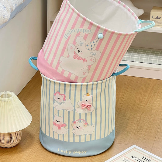 Pink & Blue Puppy Linen Storage Basket - Water-Resistant