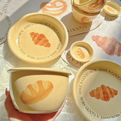 Creamy Yellow Bread Series Ceramic Dinnerware Set - Set of 5 | Perfect Gift for Housewarming and Birthdays