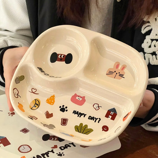 Moon Dog Series 3-Compartment Divided Plate, 8-Inch