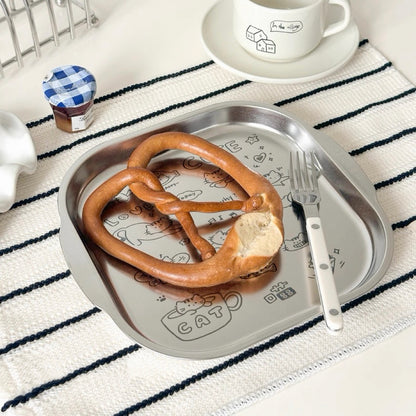 Cute Cat Stainless Steel Serving Tray with Handle, 8.5-Inch