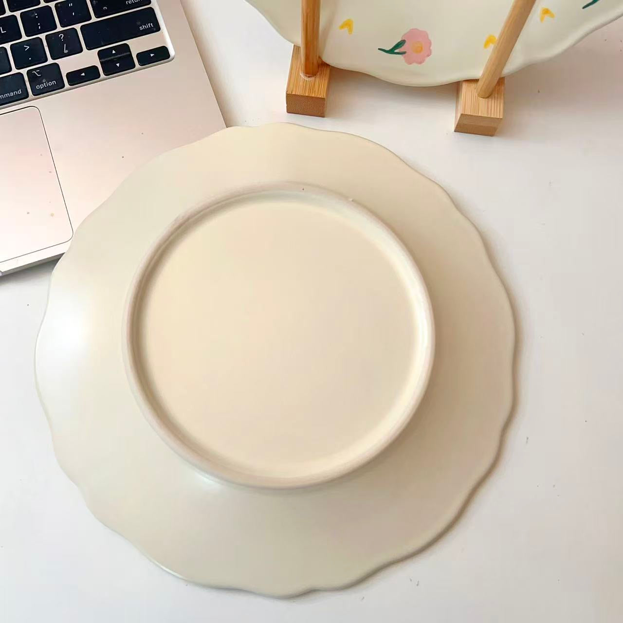 Creamy White Floral Ceramic Plate, 8.5-Inch