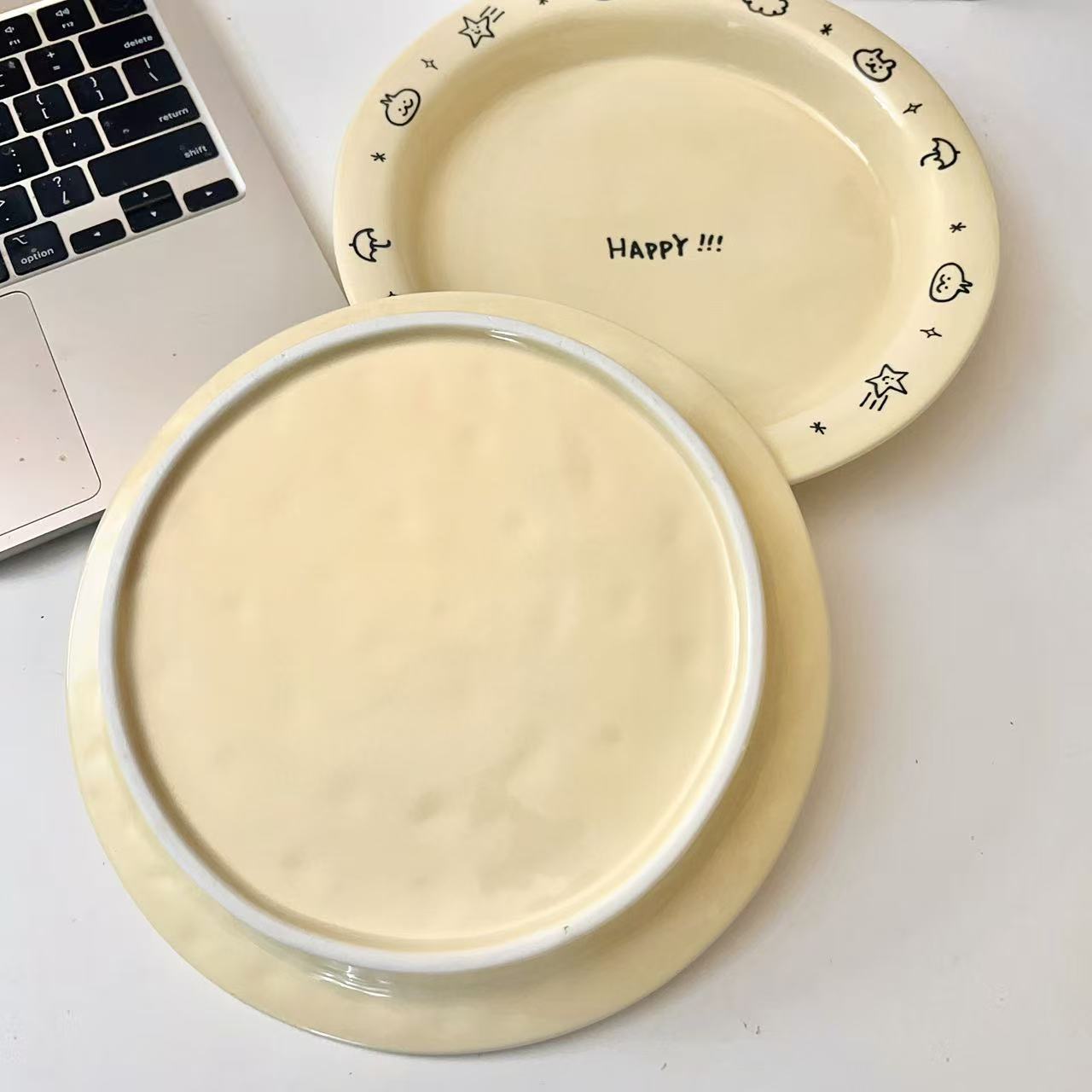 Cream Doodle Style Ceramic Round Plate, 8-Inch