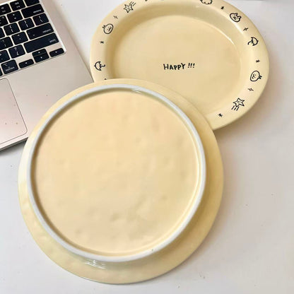 Cream Doodle Style Ceramic Round Plate, 8-Inch