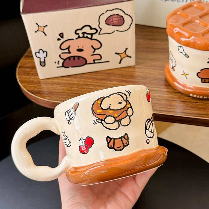 Puppy Waffle Ceramic Mug with Lid - 450ML
