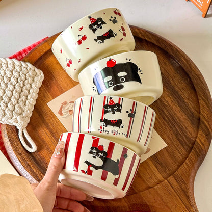 Cute Schnauzer Ceramic Bowl Gift Set - Set of 4, 350ML