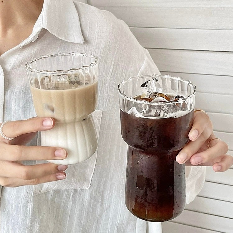 Floral ribbed glass cups with elegant wavy rim, available in 325ML and 550ML