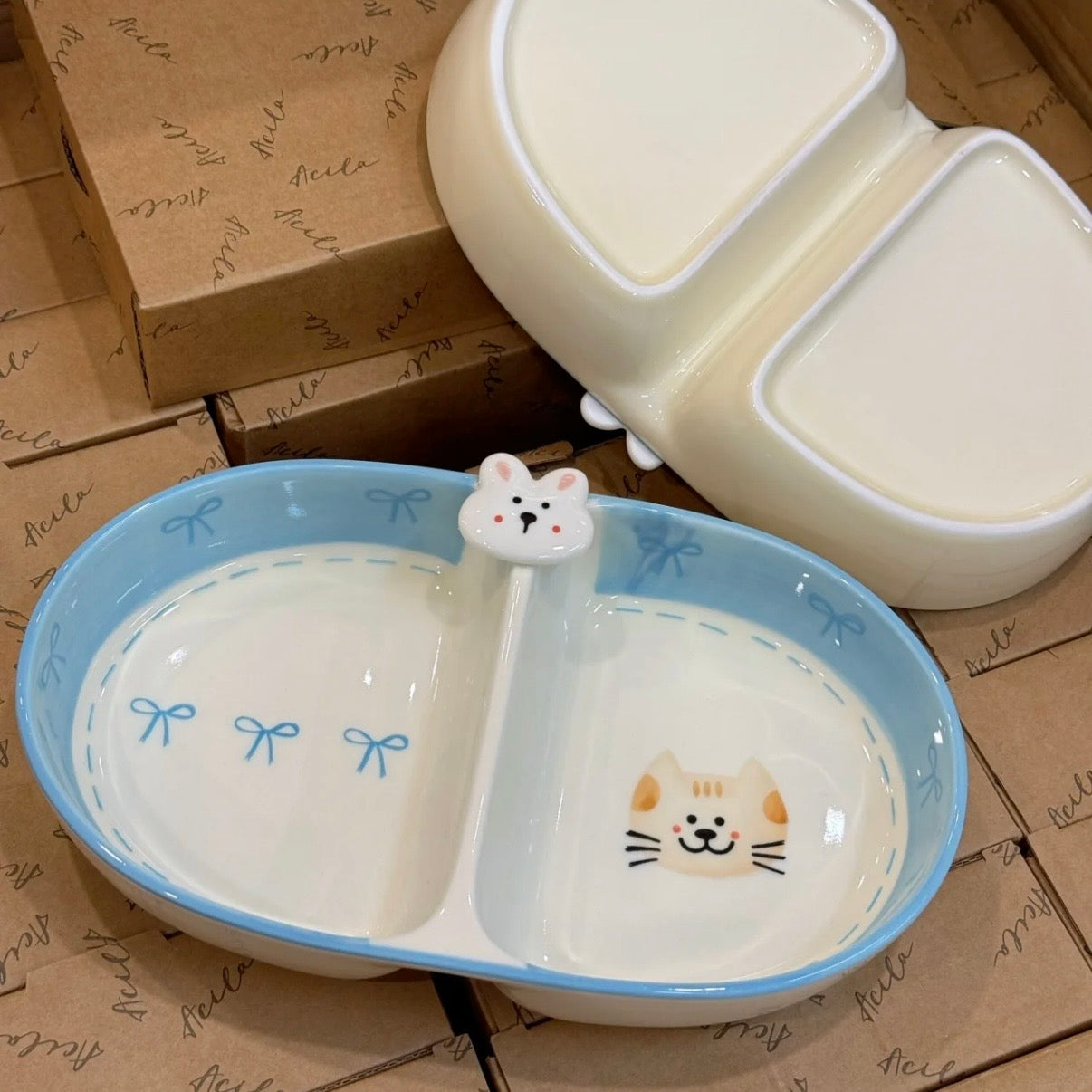 Bow Bunny Ceramic Divided Plate, 10-Inch