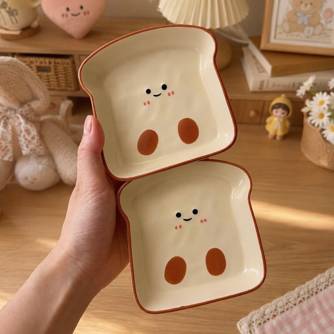 Kawaii Smiley Toast Ceramic Dish – 2 Sizes