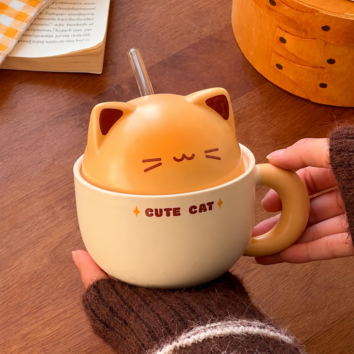 Bread Kitten Ceramic Straw Cup with Lid – 300ML