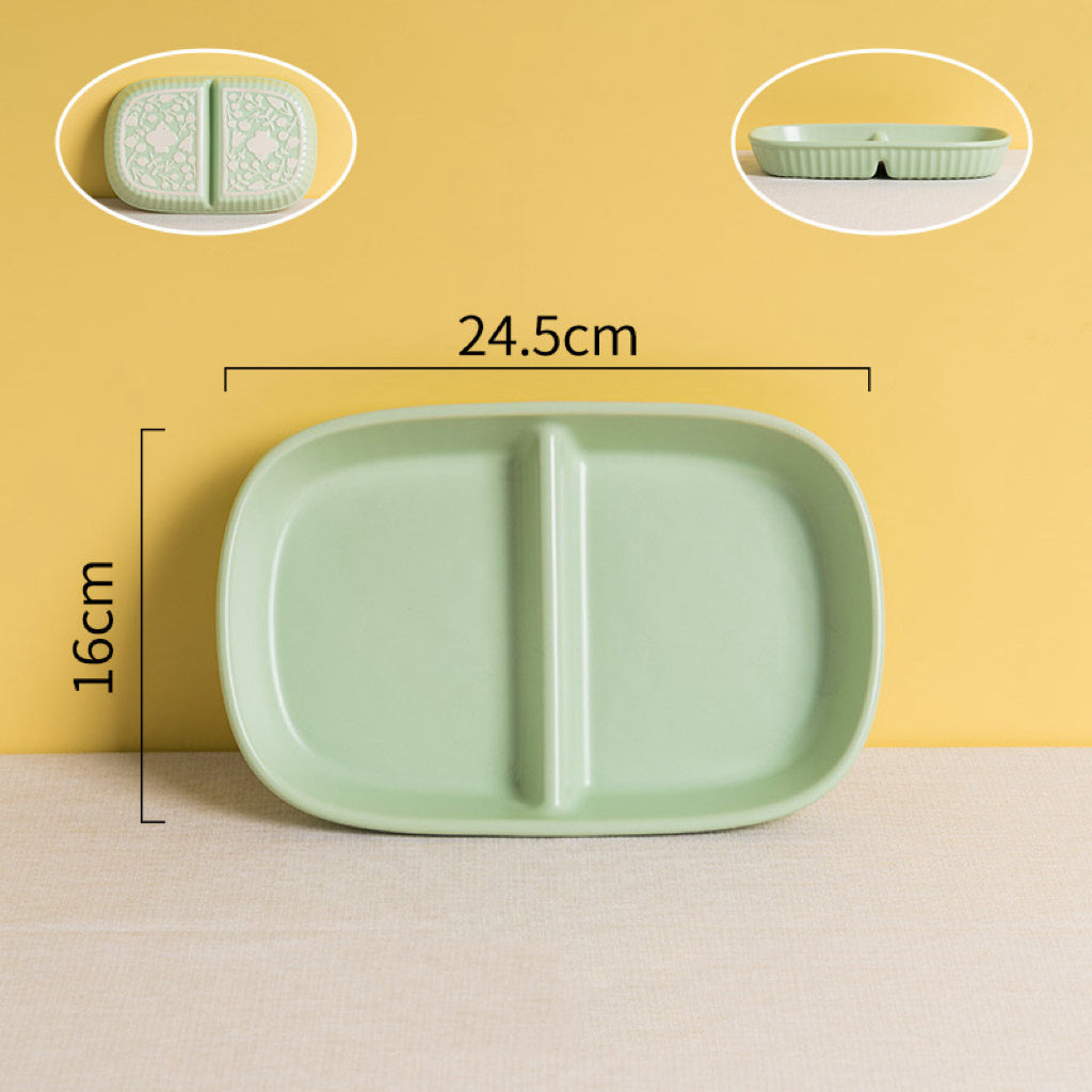 Handcrafted Macaron-Colored Ceramic 
 Divided Plate – Two-Compartment