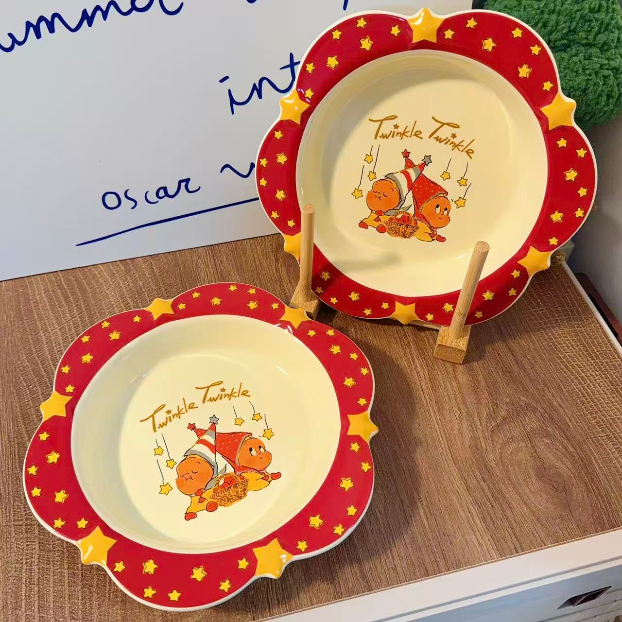 Twinkle Twinkle Ceramic Deep Plate - Star Border Design, 8.5-Inch