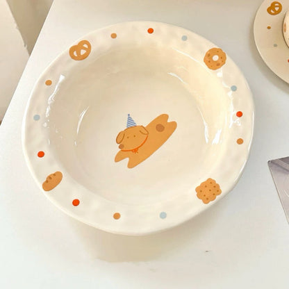 Handcrafted Ceramic Reversed Soup Plate – 8.25-Inch Puppy Design