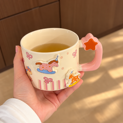 Cute Carousel Ceramic Mug with Lid - 300ML