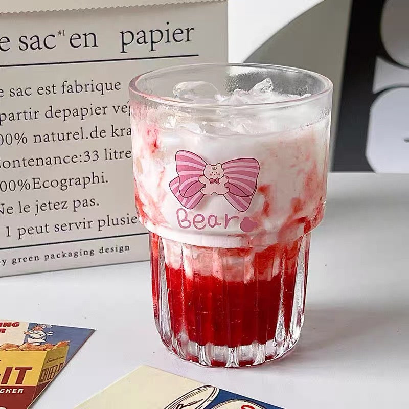 Sweet Bow Bear Glass Cup - 380ML Capacity