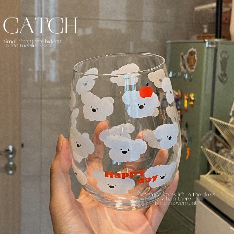 Cute Cotton Dog Large Glass Cup | Heat-Resistant, 540ML Capacity