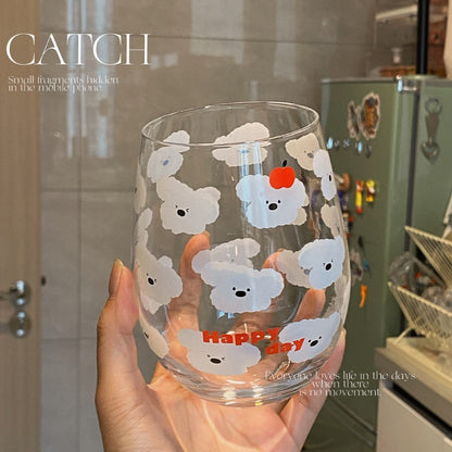 Cute Cotton Dog Large Glass Cup | Heat-Resistant, 540ML Capacity