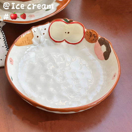 Hand-Painted Apple Embossed Ceramic Plate