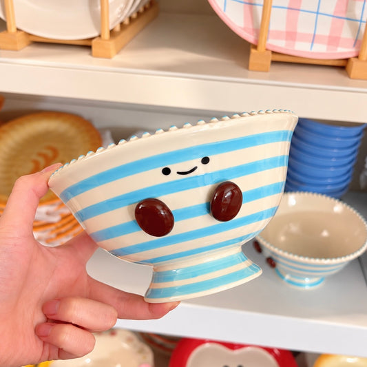 Hand-Painted Blue Cocoa Bean Ceramic Footed Bowl – 550ML